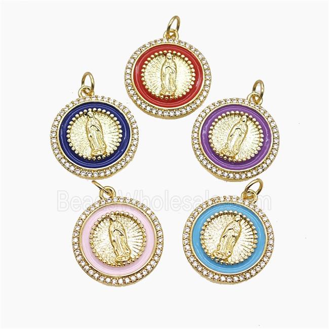 Copper Jesus Pendant Pave Zirconia Enamel Gold Plated Mixed
