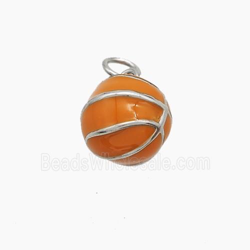 Copper Basketball Pendant Orange Enamel Sports Platinum Plated
