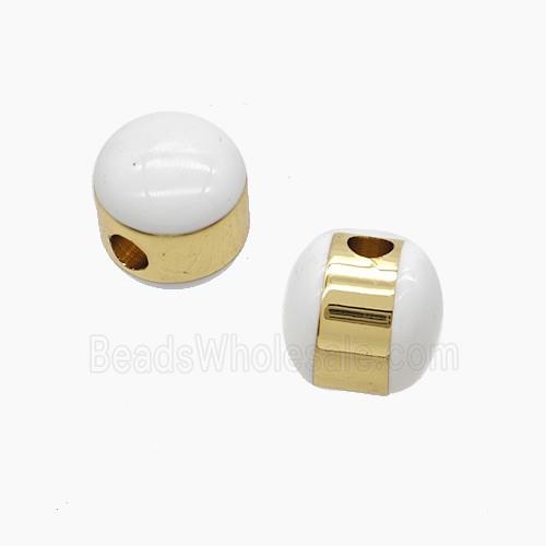 Copper Button Beads White Enamel Gold Plated