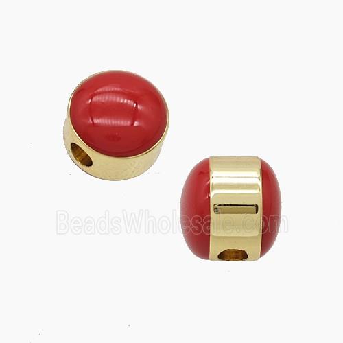 Copper Button Beads Red Enamel Gold Plated
