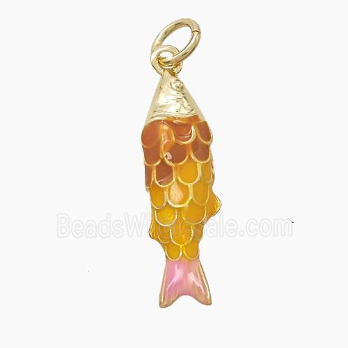 Copper Fish Pendant Red Yellow Enamel Gold Plated