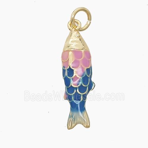 Copper Fish Pendant Pink Blue Enamel Gold Plated
