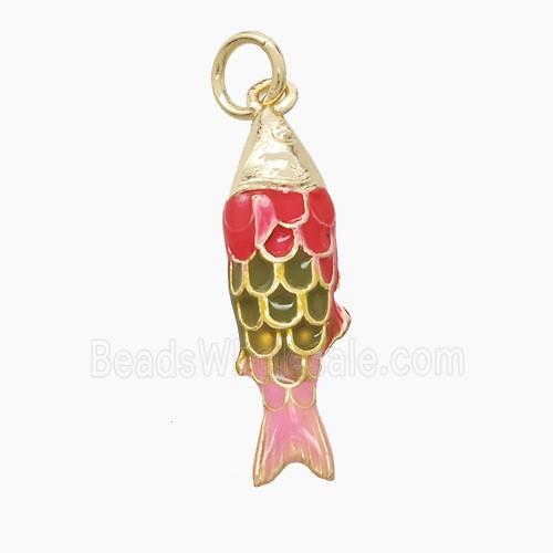 Copper Fish Pendant Red Green Enamel Gold Plated