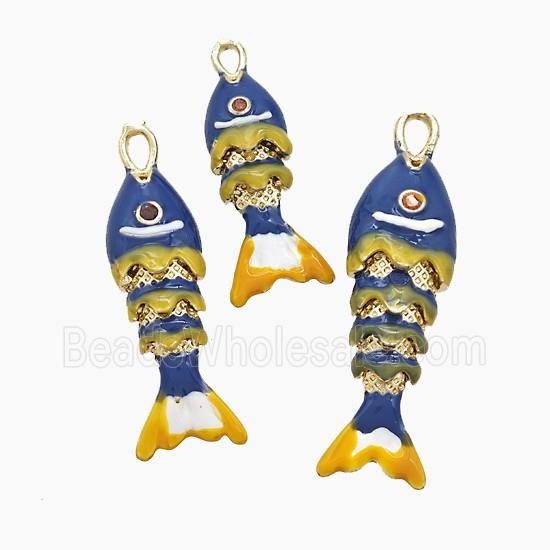 Copper Fish Pendant Navyblue Enamel Gold Plated