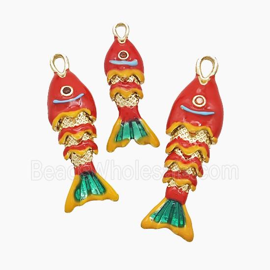 Copper Fish Pendant Red Enamel Gold Plated