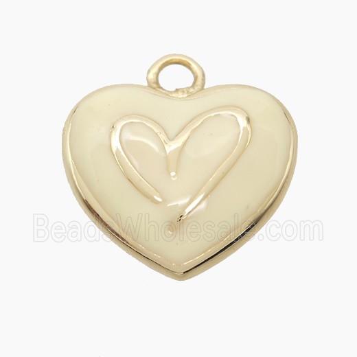Copper Heart Pendant Beige Enamel Gold Plated