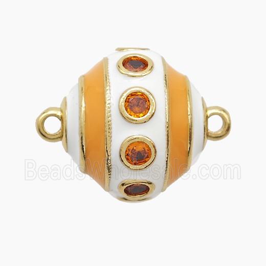 Copper Bicone Connector Pave Zirconia White Orange Enamel Gold Plated
