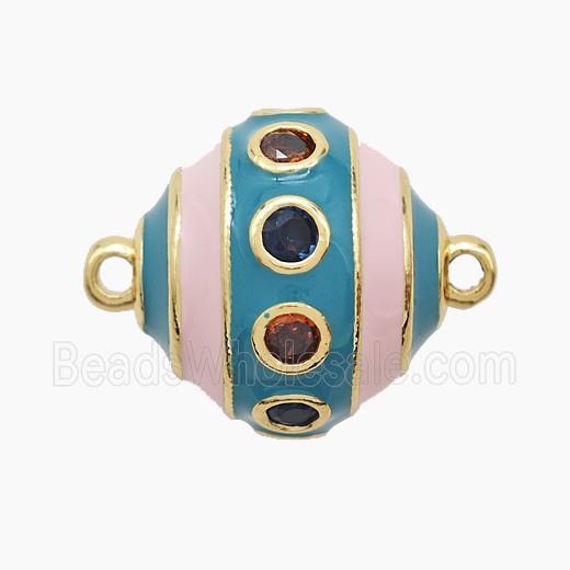 Copper Bicone Connector Pave Zirconia White Blue Enamel Gold Plated