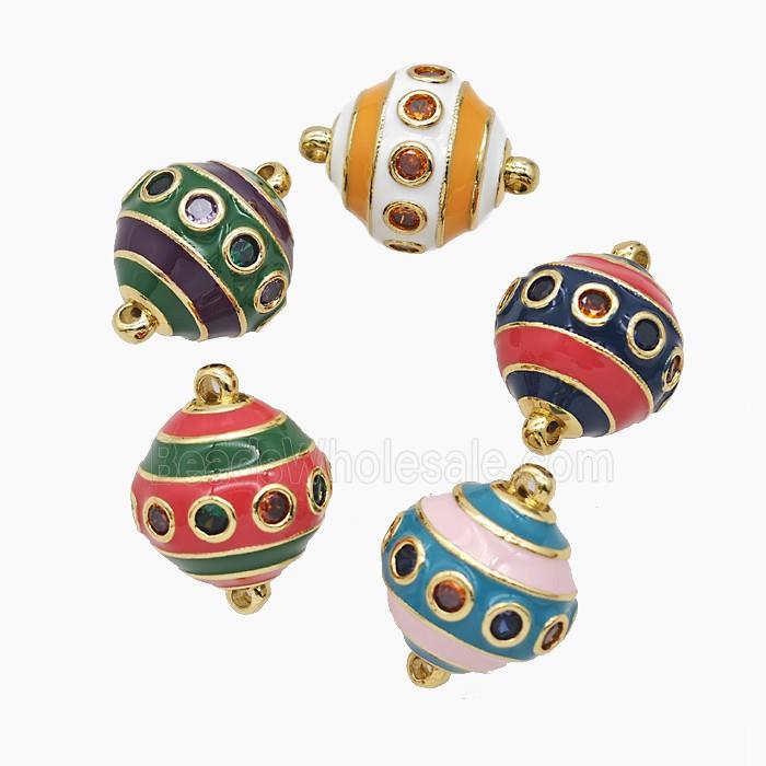 Copper Bicone Connector Pave Zirconia Enamel Gold Plated Mixed