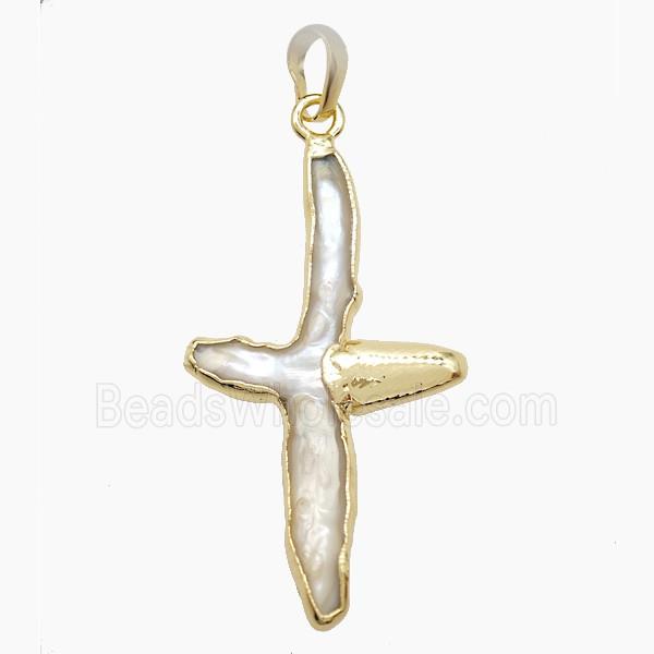 Pearl Cross Pendant Gold Plated