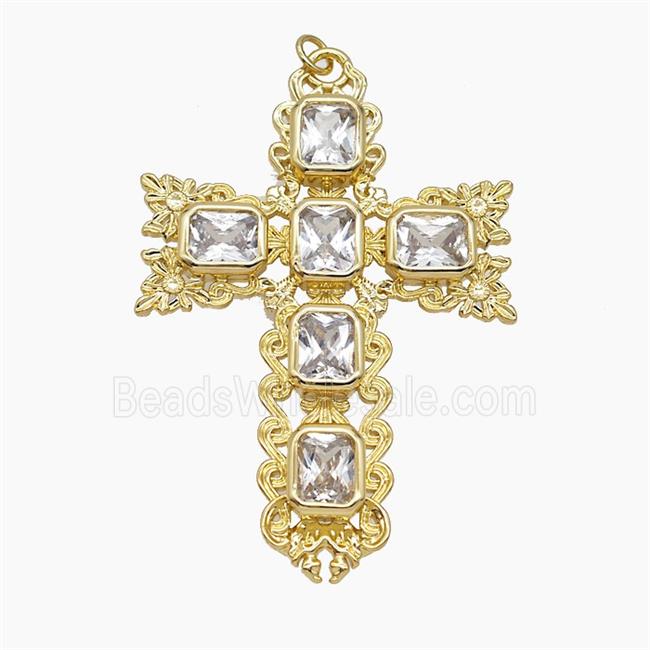Copper Cross Pendant Pave Crystal Glass Gold Plated