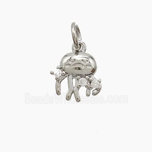 Copper Jellyfish Pendant Pave Zirconia Platinum Plated