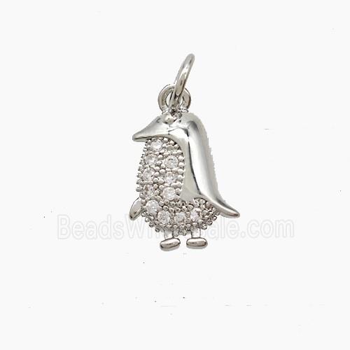 Copper Penguin Pendant Pave Zirconia Platinum Plated