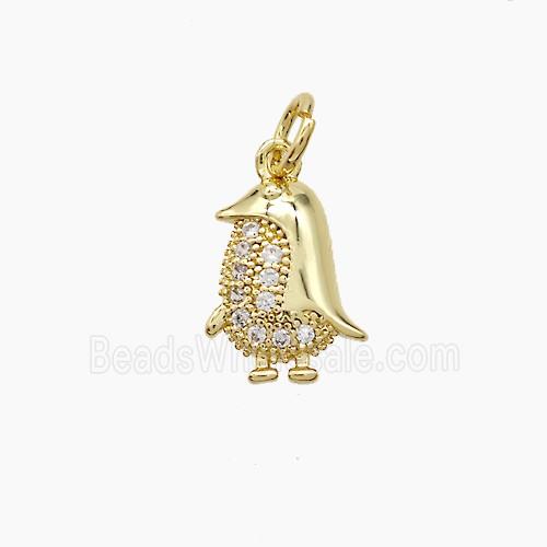 Copper Penguin Pendant Pave Zirconia Gold Plated