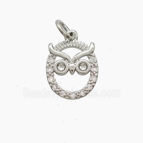 Copper Owl Pendant Pave Zirconia Birds Platinum Plated