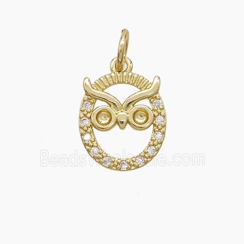 Copper Owl Pendant Pave Zirconia Birds Gold Plated