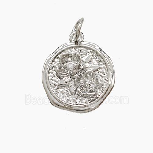 Copper Flower Pendant Pave Zirconia Platinum Plated