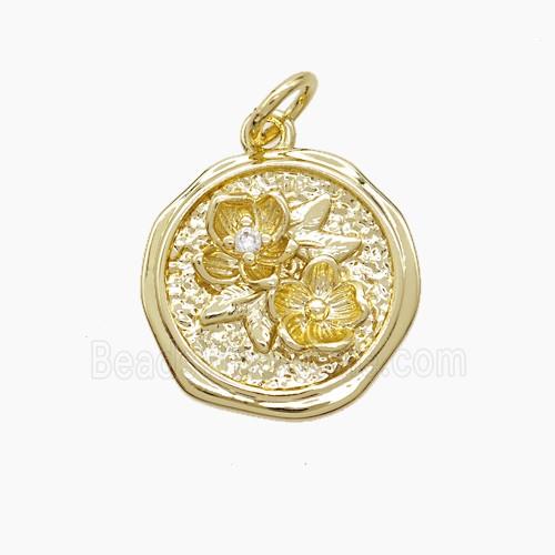 Copper Flower Pendant Pave Zirconia Gold Plated