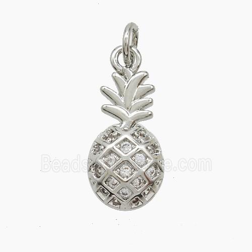 Copper Pineapple Pendant Pave Zirconia Platinum Plated