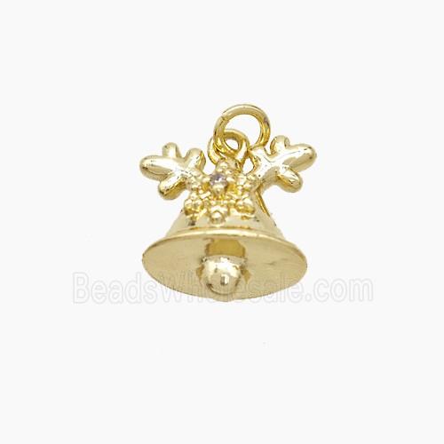 Christmas Bell Copper Pendant Pave Zirconia Gold Plated