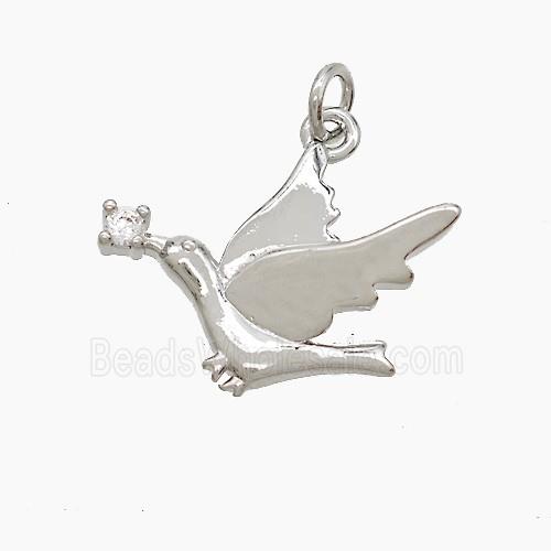 Copper Peace Gove Pendant Pave Zirconia Birds Platinum Plated