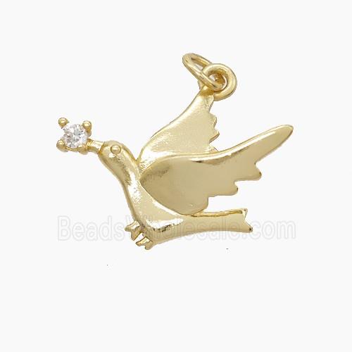 Copper Peace Gove Pendant Pave Zirconia Birds Gold Plated