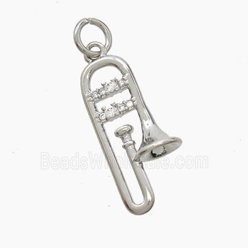 Copper Trombone Pendant Pave Zirconia Musical Platinum Plated