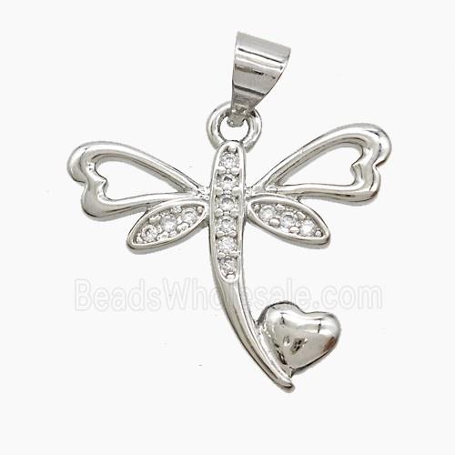 Copper Dragonfly Pendant Pave Zirconia Platinum Plated