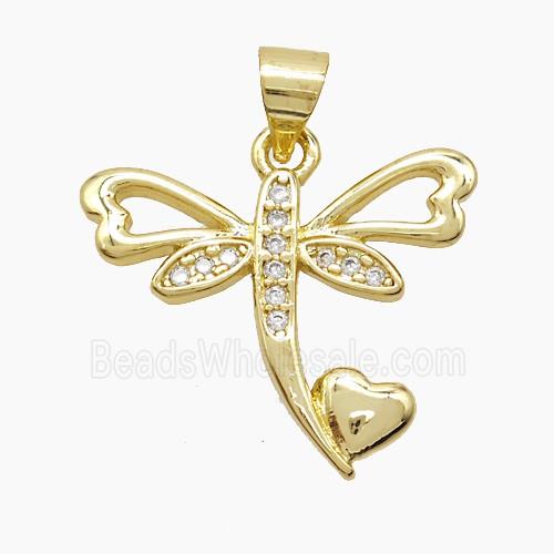 Copper Dragonfly Pendant Pave Zirconia Gold Plated