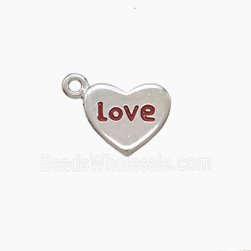 Copper Heart Pendant Red Enamel Love Platinum Plated
