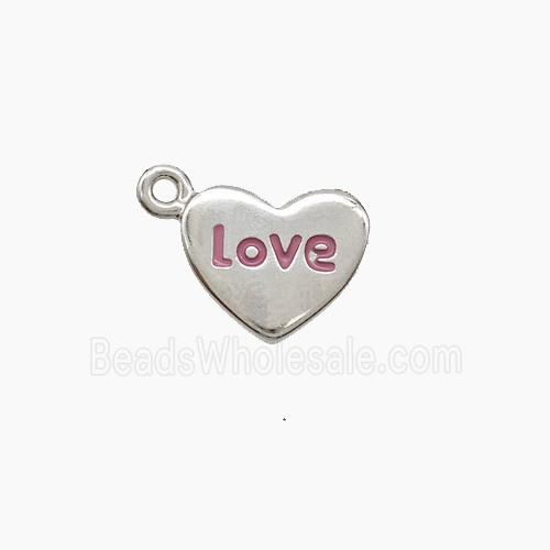 Copper Heart Pendant Pink Enamel Love Platinum Plated