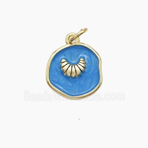 Copper Conch Shell Pendant Blue Painted Gold Plated