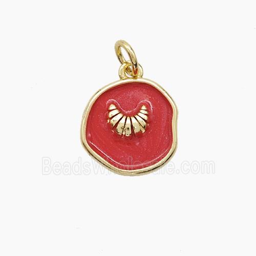 Copper Conch Shell Pendant Red Painted Gold Plated