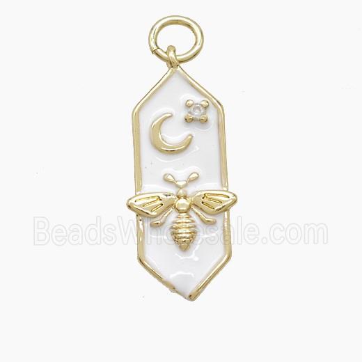 Copper Honeybee Moon Pendant Pave Zirconia White Enamel Gold Plated