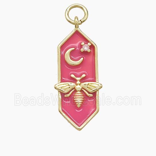 Copper Honeybee Moon Pendant Pave Zirconia Red Enamel Gold Plated