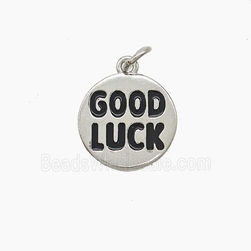Copper GOODLUCK Pendant Black Enamel Platinum Plated