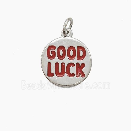 Copper GOODLUCK Pendant Red Enamel Platinum Plated