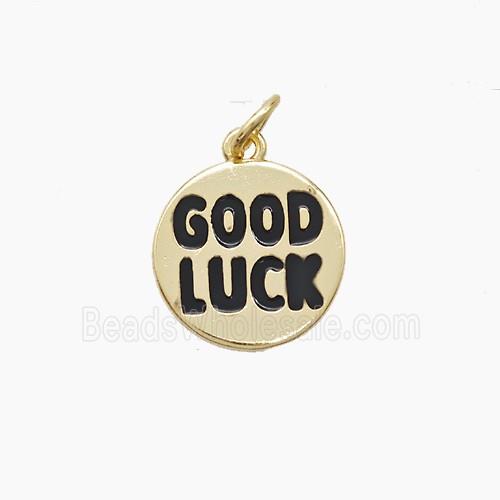 Copper GOODLUCK Pendant Black Enamel Gold Plated