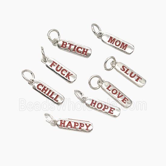 Copper Alphabet Tag Pendant Red Enamel Letters Platinum Plated Mixed