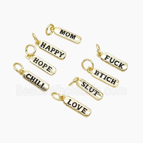 Copper Alphabet Tag Pendant Black Enamel Letters Gold Plated Mixed