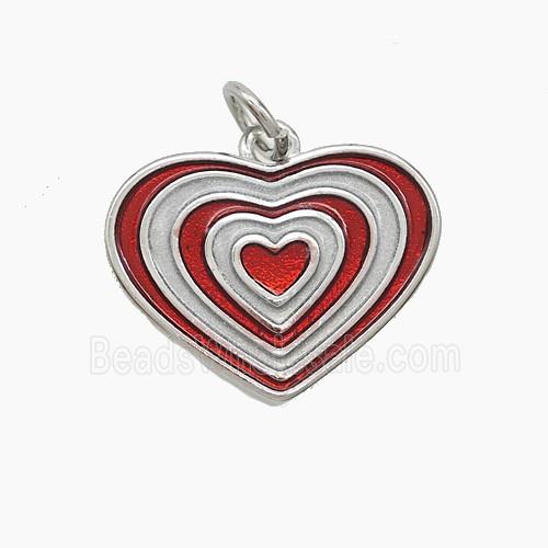 Copper Heart Pendant Red Painted Platinum Plated