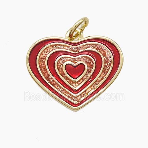 Copper Heart Pendant Red Painted Gold Plated