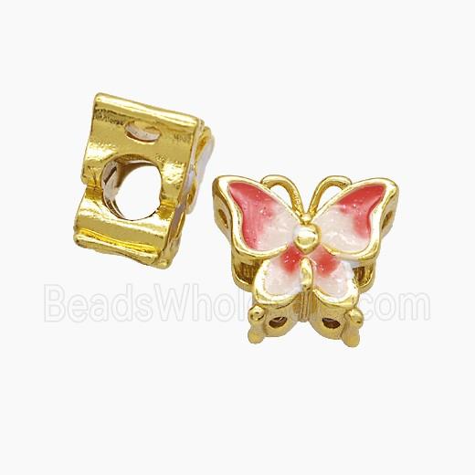 Copper Butterfly Beads Red Enamel Large Hole Gold Plated