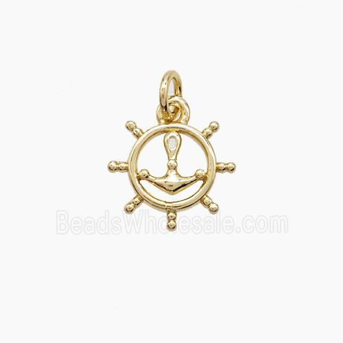 Copper Ship Wheel And Anchor Pendant Gold Plated
