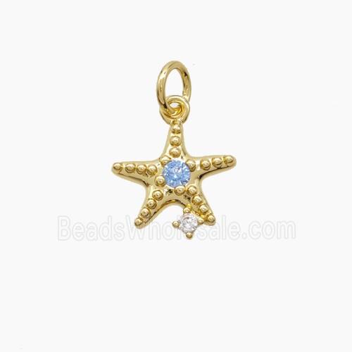 Copper Starfish Pendant Pave Zirconia Gold Plated