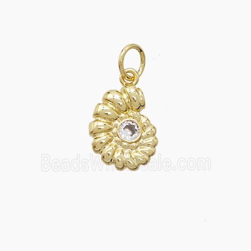 Copper Spiral Shell Pendant Pave Zirconia Gold Plated