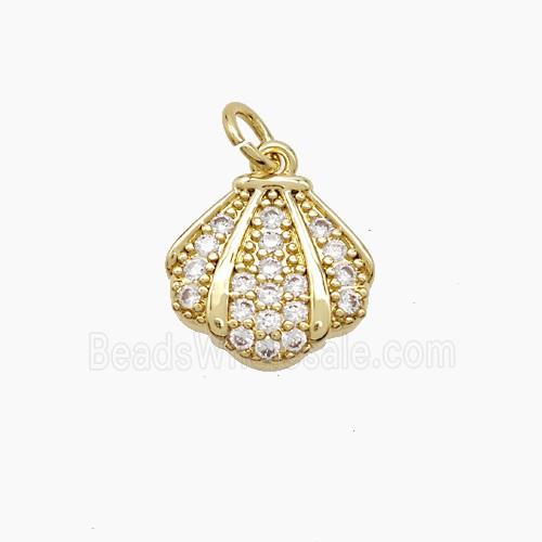 Copper Scallop Shell Pendant Pave Zirconia Gold Plated