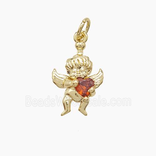 Copper Angel Pendant Pave Zirconia Gold Plated