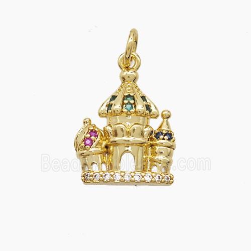 Castle Charms Copper Pendant Pave Zirconia Gold Plated