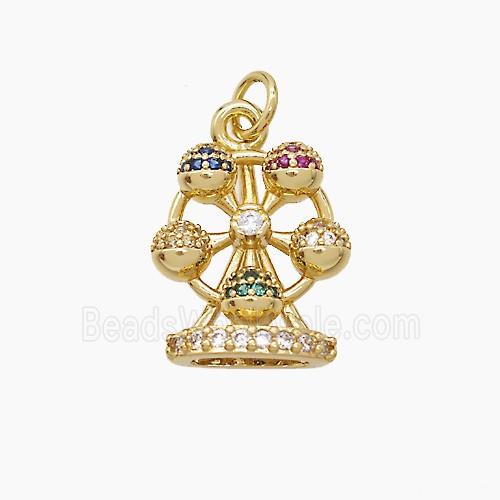 Ferris Wheel Charms Copper Pendant Pave Zirconia Gold Plated